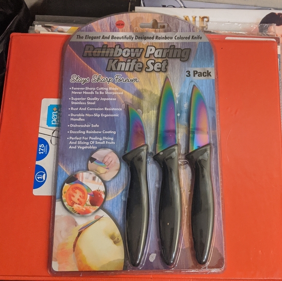 Tekno As Seen On Tv Metallic Colorful Rainbow Knife 3-Piece Paring Kitchen Set - Picture 1 of 5